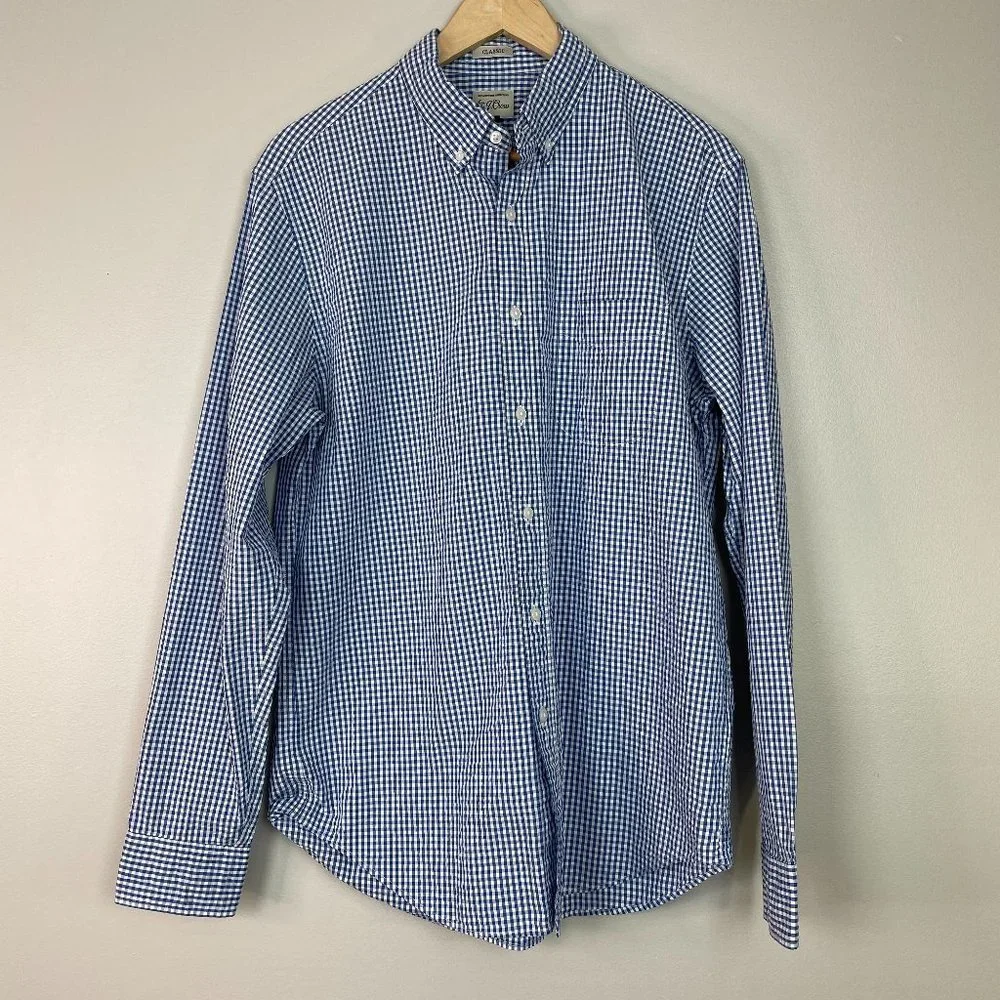 J. Crew Shirt Medium Blue White Gingham Plaid‎ Classic Button-Front Men's